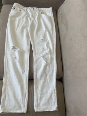 GAP White Distressed Straight Leg Jeans